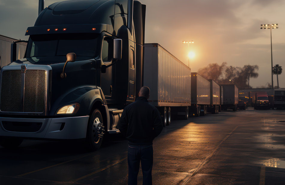 photo of truck with man standing infront